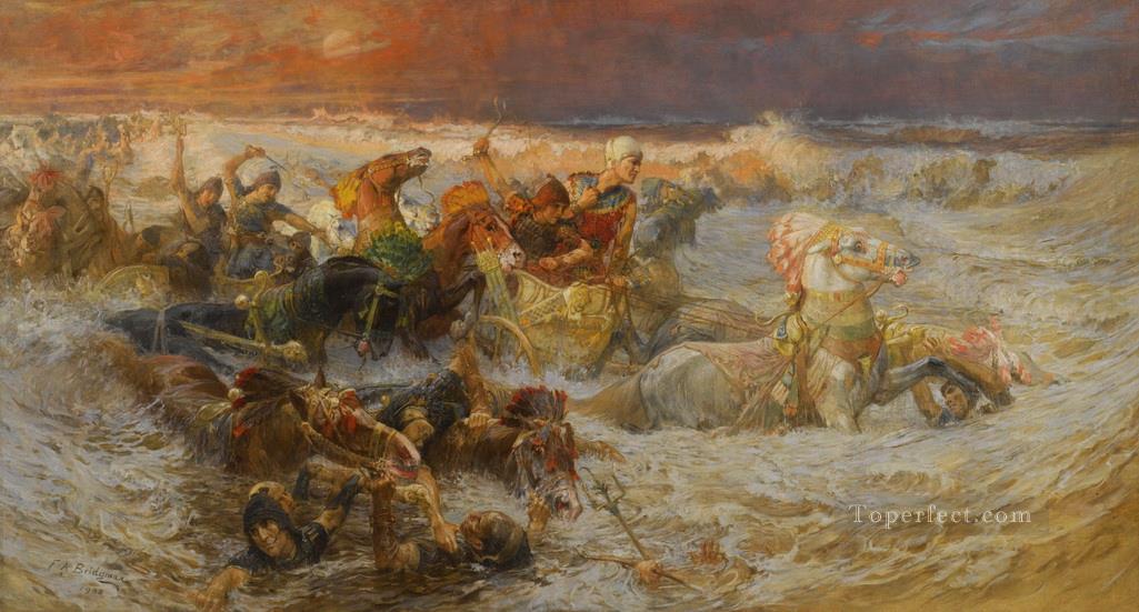L’armée pharaonique engloutie par la mer rouge Frederick Arthur Bridgman Peintures à l'huile